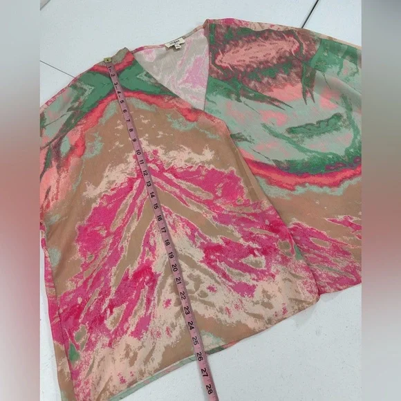 Umgee Pink Green Abstract Blouse Watercolor Boho Artist Resort Vacation Top L - Picture 7 of 10